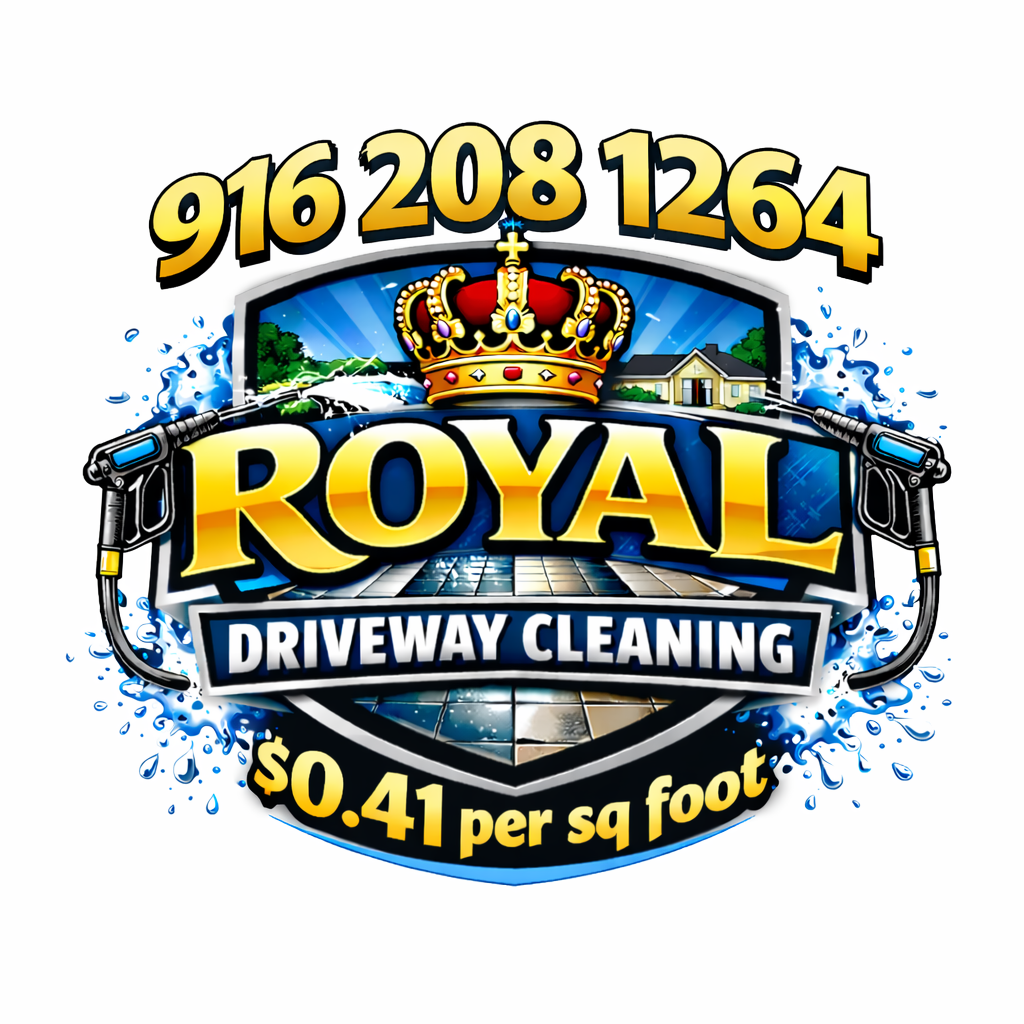 Royal Driveway Cleaning crown logo with pressure washing equipment